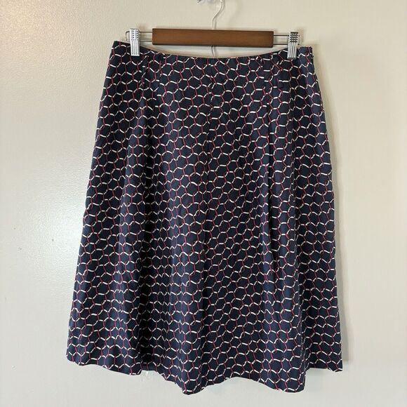 Vintage Talbots 100% Silk Skirt Navy Red Knee Length Lined A-line Sz 10 - Picture 1 of 9